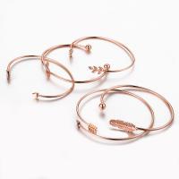 Pulseras de latón, metal, chapado en color rosa dorada, 5 piezas & Ajustable & para mujer & con diamantes de imitación, 61mm,63mm,64mm,65mm,67mm, Vendido por Set