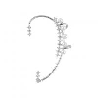 Fashion Øreringe Cuff, Zinc Alloy, med Plastic Pearl, platin farve forgyldt, for kvinde & med rhinestone, 45x61mm, Solgt af PC