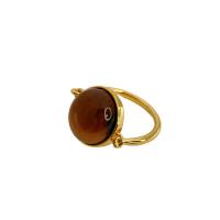 Messing fingerring, med Tiger Eye, Runde, 18K forgyldt, Unisex, brun, nikkel, bly & cadmium fri, 16.50mm, Størrelse:7, Solgt af PC