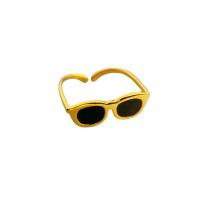 Messing Fingerring, Brille, 18 K vergoldet, Einstellbar & unisex & Emaille, schwarz, frei von Nickel, Blei & Kadmium, Größe:5, verkauft von PC