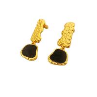 Pendientes de Gota en Latón, metal, chapado en oro de 18 K, para mujer & esmalte, Negro, libre de níquel, plomo & cadmio, 14x37.50mm, Vendido por Par