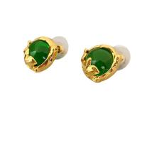 Messing oorbelknoppen, met Emerald, 18K vergulde, voor vrouw, groen, nikkel, lood en cadmium vrij, 17mm, Verkocht door pair