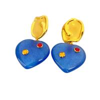 Pendientes de Gota en Latón, metal, con Blanco Calcedonia, Corazón, chapado en oro de 18 K, teñido & para mujer, azul, libre de níquel, plomo & cadmio, 22.40x45mm, Vendido por Par