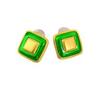 Messing oorbelknoppen, Square, 18K vergulde, voor vrouw & glazuur, meer kleuren voor de keuze, nikkel, lood en cadmium vrij, 20.30mm, Verkocht door pair