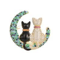 Cubic Zirconia Broche, Messing, Cat, 14K forgyldt, Micro Pave cubic zirconia & for kvinde & emalje, blandede farver, nikkel, bly & cadmium fri, 43x45mm, Solgt af PC