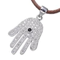 Messing hanger met micro-paved kubieke zirconia's, Hamsa, plated, mode sieraden & micro pave zirconia, meer kleuren voor de keuze, nikkel, lood en cadmium vrij, 24x16mm, Verkocht door PC