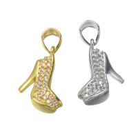 Messing hanger met micro-paved kubieke zirconia's, Schoenen, plated, mode sieraden & micro pave zirconia, meer kleuren voor de keuze, nikkel, lood en cadmium vrij, 24x11mm, Verkocht door PC