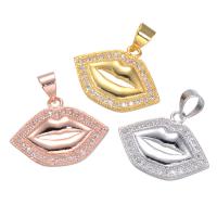 Kubik Zirkonium mikro bana Mässing hängande, Lip, plated, DIY & micro bana cubic zirconia, fler färger för val, nickel, bly och kadmium gratis, 15x20mm, Säljs av PC