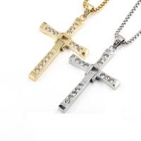 Titanium Steel Necklace Cross & for man & with rhinestone Length Approx 23.62 Inch Sold By PC