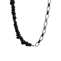 Collier d'acier titane, avec Obsidienne, avec 5cm chaînes de rallonge, poli, Patchwork & bijoux de mode & unisexe, couleurs mélangées, Longueur 50 cm, Vendu par PC