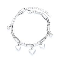 Bracelets en argent sterling, Argent sterling 925, coeur, poli, bijoux de mode & pour femme, couleur originale, 180mm, Vendu par PC