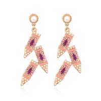 Strass Earring, Zinc Alloy, met Plastic Pearl, potlood, gold plated, voor vrouw & glazuur & met strass, 15x66mm, Verkocht door pair