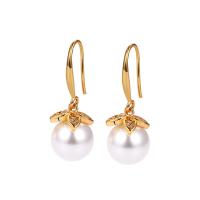 South Sea Shell Earring Brass with Shell Pearl plated & micro pave cubic zirconia & for woman Sold By Lot