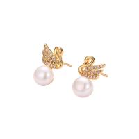 Cubic Zirconia Micro Pave Brass Earring with Shell Pearl plated & micro pave cubic zirconia & for woman Sold By Lot