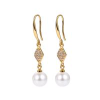 South Sea Shell Earring Brass with Shell Pearl plated & micro pave cubic zirconia & for woman Sold By Lot