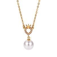 South Sea Shell Necklace Brass with Shell Pearl with 1.96 inch extender chain plated & micro pave cubic zirconia & for woman Length Approx 15.74 Inch Sold By Lot