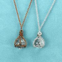 Quartz Necklace Clear Quartz with Iron Round fashion jewelry & for woman 17mm Length Approx 51 cm Sold By PC