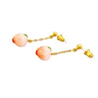 Messing Drop ørering, Peach, 18K forgyldt, for kvinde & emalje, lyserød, nikkel, bly & cadmium fri, 10x31mm, Solgt af par