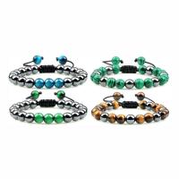 Gemstone Bracciali, occhio di tigre, with corda di terilene & malachite & Ematite, Cerchio, fatto a mano, gioielli di moda & unisex & regolabile, nessuno, Lunghezza 18-28 cm, Venduto da PC