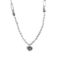 Kunststof parel ketting, Titanium Staal, met Plastic Pearl & Zinc Alloy, met 5cm extender keten, Hart, silver plated, mode sieraden & voor vrouw, Lengte 37.3 cm, Verkocht door PC