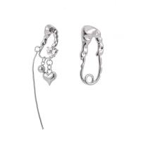 Boucles d'oreilles asymétriques, alliage de zinc, coeur, Placage de couleur argentée, bijoux de mode & pour femme, argent, protéger l'environnement, sans nickel, plomb et cadmium, 33mm,80mm, Vendu par paire