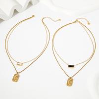 Collier de mode Multi couche, Acier titane, Double couche & pavé de micro zircon & pour femme, plus de couleurs à choisir, 480mm, Vendu par PC