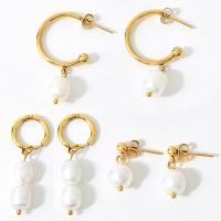 Boucles d'oreilles coquillage, Acier titane, avec coquille d'eau douce, styles différents pour le choix & pour femme, Or, Vendu par paire