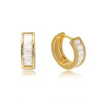 Messing Huggie Hoop Earring, gold plated, micro pave zirconia & voor vrouw, goud, 15mm, Verkocht door pair