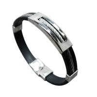 Siliconen Armbanden, Titanium Staal, met Silicone, voor de mens, zwart, 210mm, Verkocht door PC