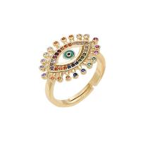 Mal de ojo del anillo de dedo de la joyería, metal, 18K chapado en oro, Ajustable & micro arcilla de zirconia cúbica & para mujer, más colores para la opción, 17-19mm, Vendido por UD