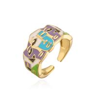 Brass Finger Ring 18K gold plated Adjustable & for woman & enamel 18mm Sold By PC