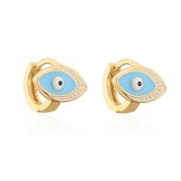 Evil Eye Earrings Brass 18K gold plated for woman & enamel Sold By Pair