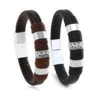 Pulseras de Cordón de PU, Cuero de PU, con Cordón de cera & aleación de zinc, para hombre, más colores para la opción, longitud aproximado 8.46 Inch, Vendido por UD