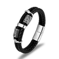 PU Leather Cord Bracelets with 304 Stainless Steel for man black Length Approx 8.46 Inch Sold By PC