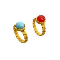 Anillos de Gemas, metal, con Turquesa sintético & Ágata roja, Esférico, chapado en oro de 18 K, diverso tamaño para la opción & para mujer, más colores para la opción, libre de níquel, plomo & cadmio, Vendido por UD