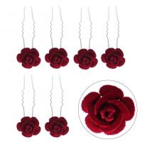 De Stok van het haar, Zinc Alloy, met Doek, Rose, silver plated, 6 stuks & voor vrouw, rood, nikkel, lood en cadmium vrij, 15x70mm, 6pC's/Bag, Verkocht door Bag