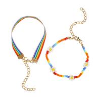 Bracciale bigiotteria, Seedbead, with poliestere & lega in zinco, with 2.76 extender chain, placcato color oro, 2 pezzi & unisex, colori misti, Lunghezza 6.3 pollice, 2PC/set, Venduto da set