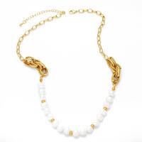 Kunststof parel ketting, Messing, met Plastic Pearl, met 2 extender keten, 18K verguld, voor vrouw, gouden, nikkel, lood en cadmium vrij, 9x8mm, Lengte 17.7 inch, Verkocht door PC