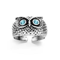 Zinc Alloy fingerring, Owl, sølvfarvet forgyldt, for kvinde & med rhinestone, flere farver til valg, nikkel, bly & cadmium fri, Størrelse:7.5, Solgt af PC