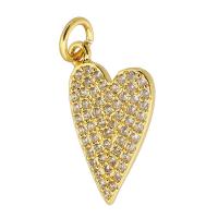 Messing hanger met micro-paved kubieke zirconia's, Hart, gold plated, DIY & micro pave zirconia, gouden, nikkel, lood en cadmium vrij, 10x18x2mm, Gat:Ca 3mm, Verkocht door PC