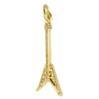 Messing hanger met micro-paved kubieke zirconia's, Gitaar, gold plated, DIY & micro pave zirconia, gouden, nikkel, lood en cadmium vrij, 10x27.50x2mm, Gat:Ca 3mm, Verkocht door PC