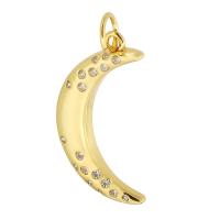 Messing hanger met micro-paved kubieke zirconia's, Maan, gold plated, DIY & micro pave zirconia, gouden, nikkel, lood en cadmium vrij, 12x22x2.50mm, Gat:Ca 3.5mm, Verkocht door PC