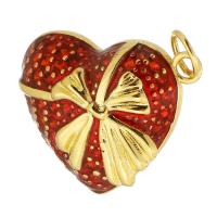 Messing hart hangers, gold plated, DIY & glazuur, rood, nikkel, lood en cadmium vrij, 20x17x6mm, Gat:Ca 4mm, Verkocht door PC