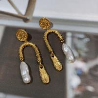 Brass Drop Earring gold color plated for woman & with plastic pearl gold Sold By Pair