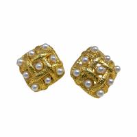 Goujon Laiton, Placage de couleur d'or, pour femme & avec les perles en plastique, Or, 22mm, Vendu par paire