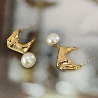 Messing oorhangers, met Plastic Pearl, gold plated, voor vrouw, goud, 37mm, Verkocht door pair