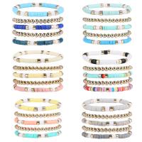 Bijoux bracelets de mode, argile de polymère, avec alliage de zinc, Placage de couleur d'or, 5 pièces & Style bohème & unisexe, plus de couleurs à choisir, Longueur Environ 6.7 pouce, Vendu par fixé