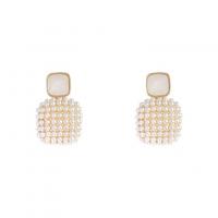 Lo zinco in lega Stud Earring, lega in zinco, with perla in plastica, placcato color oro, per la donna, bianco, 16x29mm, Venduto da coppia