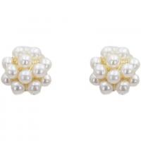 Øremærkning af zinklegeret stud, Zinc Alloy, med Plastic Pearl, guldfarve belagt, for kvinde, hvid, 6x6mm, Solgt af par