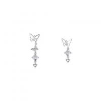 Boucles d'oreilles asymétriques, alliage de zinc, papillon, Placage de couleur platine, pour femme & avec strass, 11x45mm, Vendu par paire